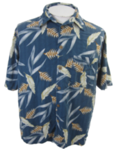 Caribbean Men Hawaiian camp shirt L pit to pit 24 aloha luau tropical silk blue - £14.23 GBP