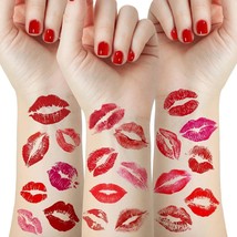 46 Pieces Valentines Lip Temporary Tattoos Red Pink Lip Print Kiss Face ... - £14.63 GBP