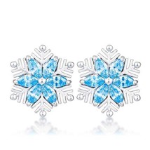 Precious Stars Silvertone Aqua Blue Cubic Zirconia Snowflake Earring Studs - £18.88 GBP