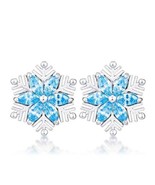 Precious Stars Silvertone Aqua Blue Cubic Zirconia Snowflake Earring Studs - $28.00