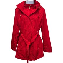 Chic Red Belted Rain Jacket with Hood – Croft &amp; Barrow – Size M - $30.40