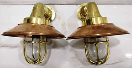 Nautical Marine Brass Wall Sconce Outdoor Ship Light With Copper Shade Set Of 2 - $209.95