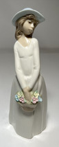 Figurine Princess House Exclusive Porcelain Girl with Blue Hat Basket 8.5&quot; - £14.12 GBP