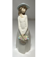 Figurine Princess House Exclusive Porcelain Girl with Blue Hat Basket 8.5&quot; - £13.97 GBP