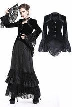 Black Velvet Victorian Gothic Bell Sleeved Tailcoat Goth Jacket Spring F... - £59.90 GBP