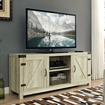 Wood TV Stand for TVs up to 65-in Rustic Farmhouse Barn Doors Shelves White Oak - £179.26 GBP