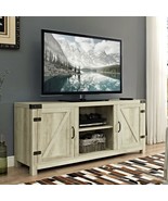 Wood TV Stand for TVs up to 65-in Rustic Farmhouse Barn Doors Shelves Wh... - £176.64 GBP