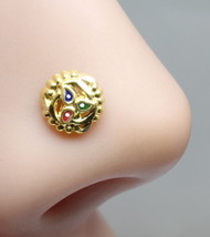 Tradizionale Puro Oro Brillantino Naso 14K Indiano Stile Piercing Ring Push Pin - £29.90 GBP