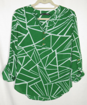 Zac and Rachel Women&#39;s Green White Abstract Print Long Sleeve Blouse Size S - £19.54 GBP