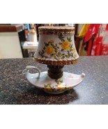Vtg Genie Aladdin Style Porcelain Oil lamp Made in Japan Yellow Roses Go... - $470.22 MXN