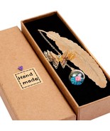 Metal Feather Bookmark with Glass Beads Pendant, Vintage Feather Butterf... - £23.25 GBP