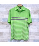 Foot Joy Performance Tech Golf Polo Shirt Green Gray White Stripe Mens S... - $29.69