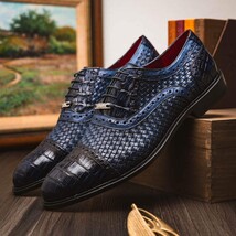John Exotic Classic Dress Oxford Woven Calfskin Crocodile Shoes Navy image 8