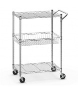 3-Tier Rolling Utility Cart with Handle Bar and Adjustable Shelves - Col... - £87.29 GBP