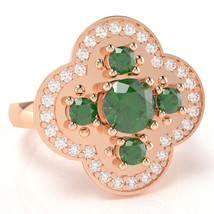 Shamrock Clover Flower Leaf Lab-Created Emerald Diamond Ring In 14k Rose Gold - £560.48 GBP