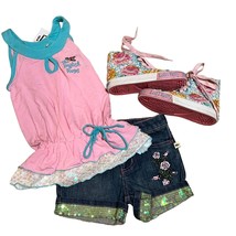 The English Roses Sz 5 Pageant Pink Top Denim Shorts Outfit Sz 12 Sneakers - £93.87 GBP