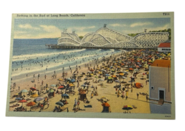 VTG BATHING IN THE SURF AT LONG BEACH, CALIFORNIA LINEN POSTCARD ROLLERC... - $23.70