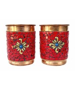 Pure Copper Jug - 2 Glass Drink ware Set Tableware Pitcher outer Red sto... - $53.82 CAD+