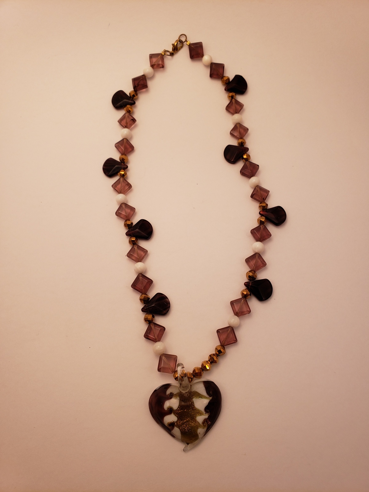 Modern Fashion Acrylic Purple Gold Heart Pendant Necklace 16"  - £3.97 GBP