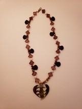 Modern Fashion Acrylic Purple Gold Heart Pendant Necklace 16&quot;  - £3.98 GBP