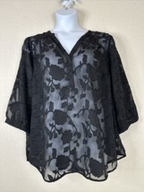 NWT Torrid Womens Plus Size 3 (3X) Sheer Black Floral V-neck Top 3/4 Sleeve - £23.02 GBP