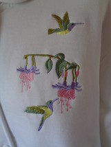 Womens Hummingbird &amp; Flowers Sweatshirt Cardigan Button Front with Pocke... - £14.95 GBP