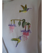 Womens Hummingbird &amp; Flowers Sweatshirt Cardigan Button Front with Pocke... - $19.00