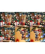 Merry Christmas Adorable Christmas Reindeer 2D Flat Hanging Ornament 6-P... - $11.88
