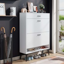 Shoe Cabinet , Shoe storage shelves, metal leg, White - $2,771.73 MXN