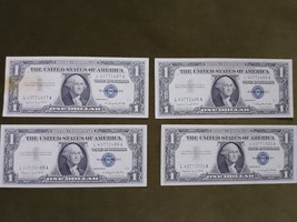 Set of 4 Series 1957A Silver Certificate Dollars (Consecutive) L43771497 A - £21.23 GBP