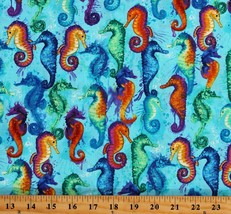 Cotton Ocean Sea Horses Rainbow Underwater Fabric Print by Yard D682.65 - £25.69 GBP