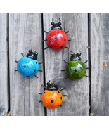 Metal Garden Wall Art Decorative Set of 4 Cute Ladybugs Outdoor Wall Scu... - $15.63