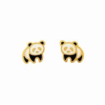 Gold Color Panda Bear Stud Earrings Pendientes - £5.09 GBP