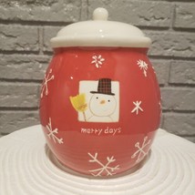 Hallmark &quot;Merry Days&quot; Cookie Jar Snowman Snowflakes Red Christmas Winter Decor - £14.20 GBP