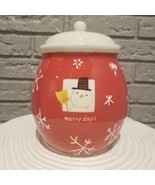 Hallmark &quot;Merry Days&quot; Cookie Jar Snowman Snowflakes Red Christmas Winter... - £14.00 GBP