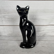 Vintage Black Cat With Green Eyes Porcelain Ceramic Statue Figurine 8” Tall - £8.68 GBP