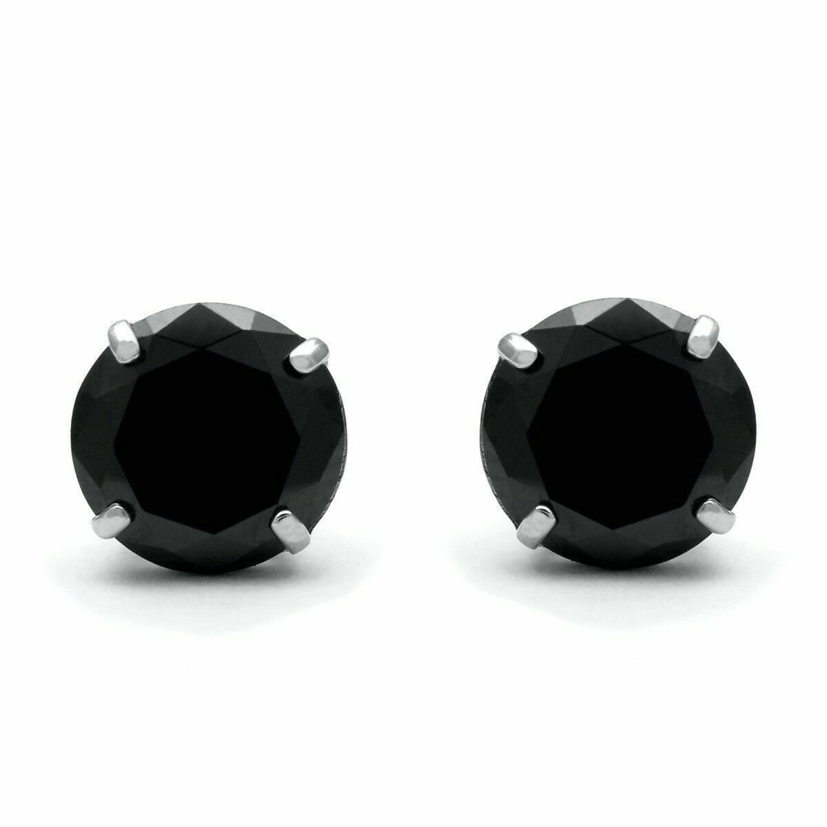 4Ct Brilliant Simulated Black Diamond Solitaire Earrings 14k White Gold Plated - £55.34 GBP