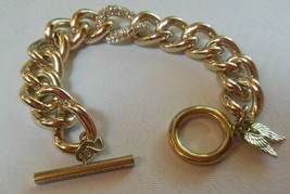 Signed Victoria&#39;s Secret Gold-tone Rhinestone Angel Wings Chunky Chain Bracelet - £13.55 GBP
