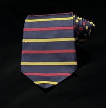Brooks Brothers Made By Hand USA Navy Yellow Red Stripe Silk Tie - £28.95 GBP