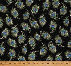Cotton Peacock Feathers Birds Animals Patterned Fabric Print By The Yard D653.24 - £18.28 GBP