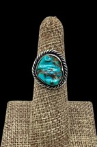 Vintage Signed Navajo Handmade Sterling Silver Natural Turquoise Ring 5.5 - £32.12 GBP