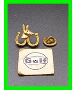 Democrat Donkey Gulf Oil Pin Vintage Gold Tone Horse Shoe Good Luck 1960&#39;s - £15.63 GBP