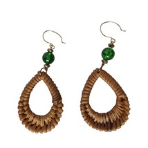 Handmade Boho Rattan Teardrop Wicker Woven Brown Earrings Womens Costume Jewelry - $21.78