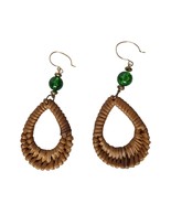 Handmade Boho Rattan Teardrop Wicker Woven Brown Earrings Womens Costume... - $21.78