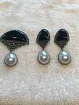 Judith Jack Vintage Sterling Silver marcasite mother of pearl brooch earrings - £177.93 GBP
