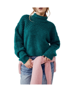 Free People Bradley Turtleneck Chunky Sweater, Blue/Green, Size Small, NWT - $92.57