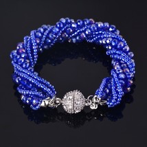 19CM Fashion Blue Black Brown Gray Crystal Beads Multilayers Wrap Bangle Bracele - £14.29 GBP