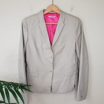 T Tahari | Beige Snap Front Blazer with Bright Pink Lining, size 10 - £21.03 GBP