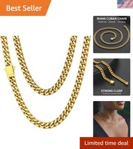 18K Gold-Plated Stainless Steel Cuban Link Chain Necklace - 5mm to 14mm ... - $28.99