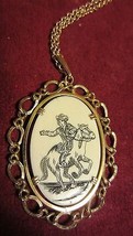 Vintage Etched Riding Cowboy Pendant With Chain - Unique - £38.13 GBP